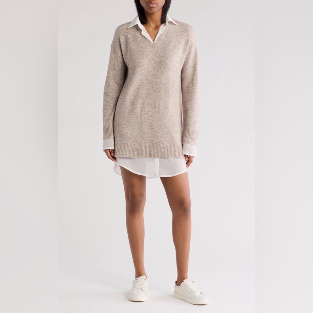 Stitchdrop V-Neck Collared Sweater Dress NWT